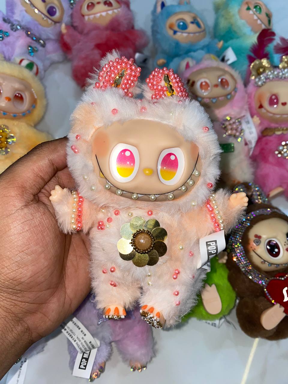 Custom Hand-Painted Labubu Plush Toy | Kawaii Monster Collectible with Rhinestones & Embellishments | Limited Edition Designer Art Toy