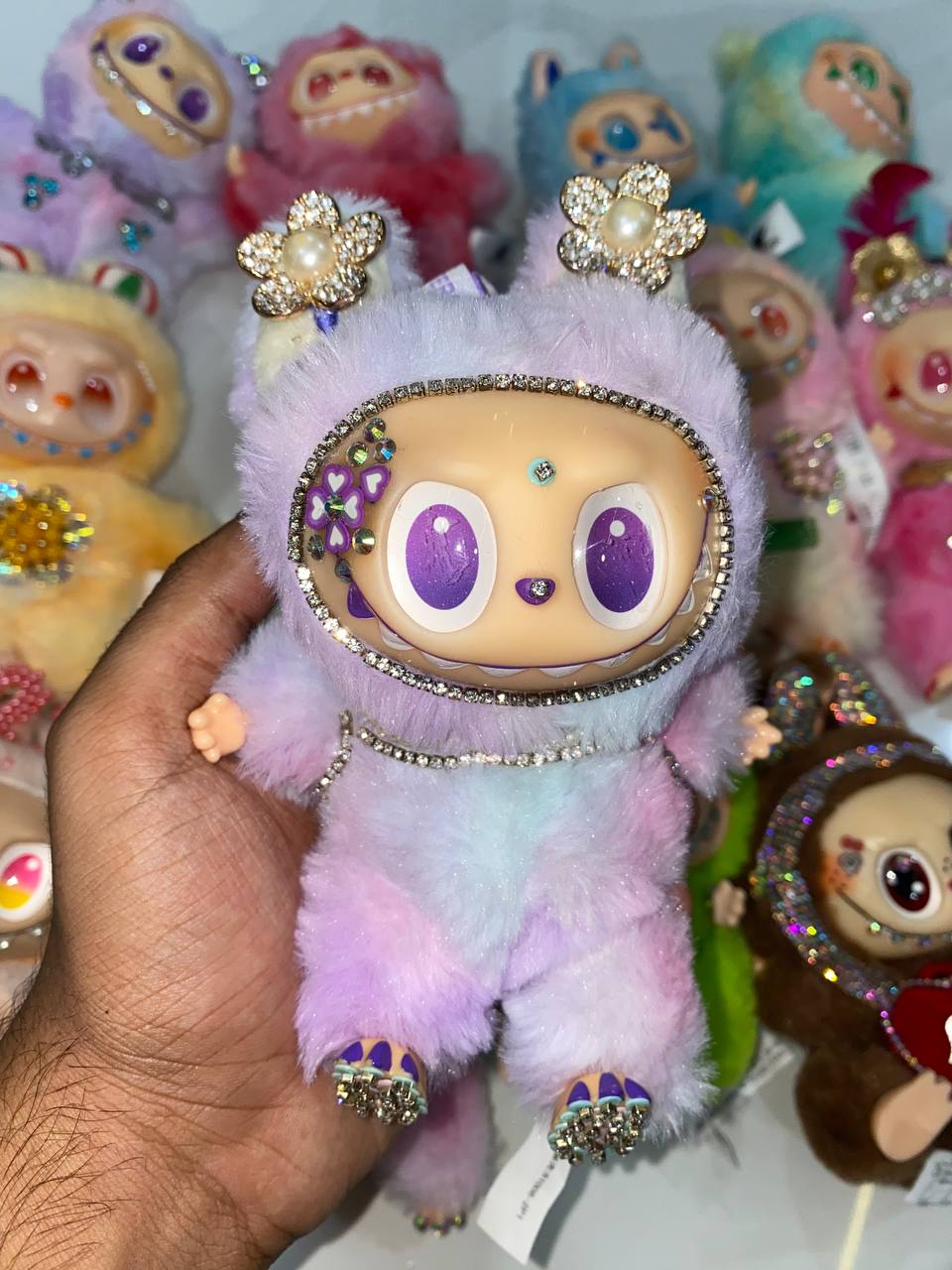 Custom Hand-Painted Labubu Plush Toy | Kawaii Monster Collectible with Rhinestones & Embellishments | Limited Edition Designer Art Toy