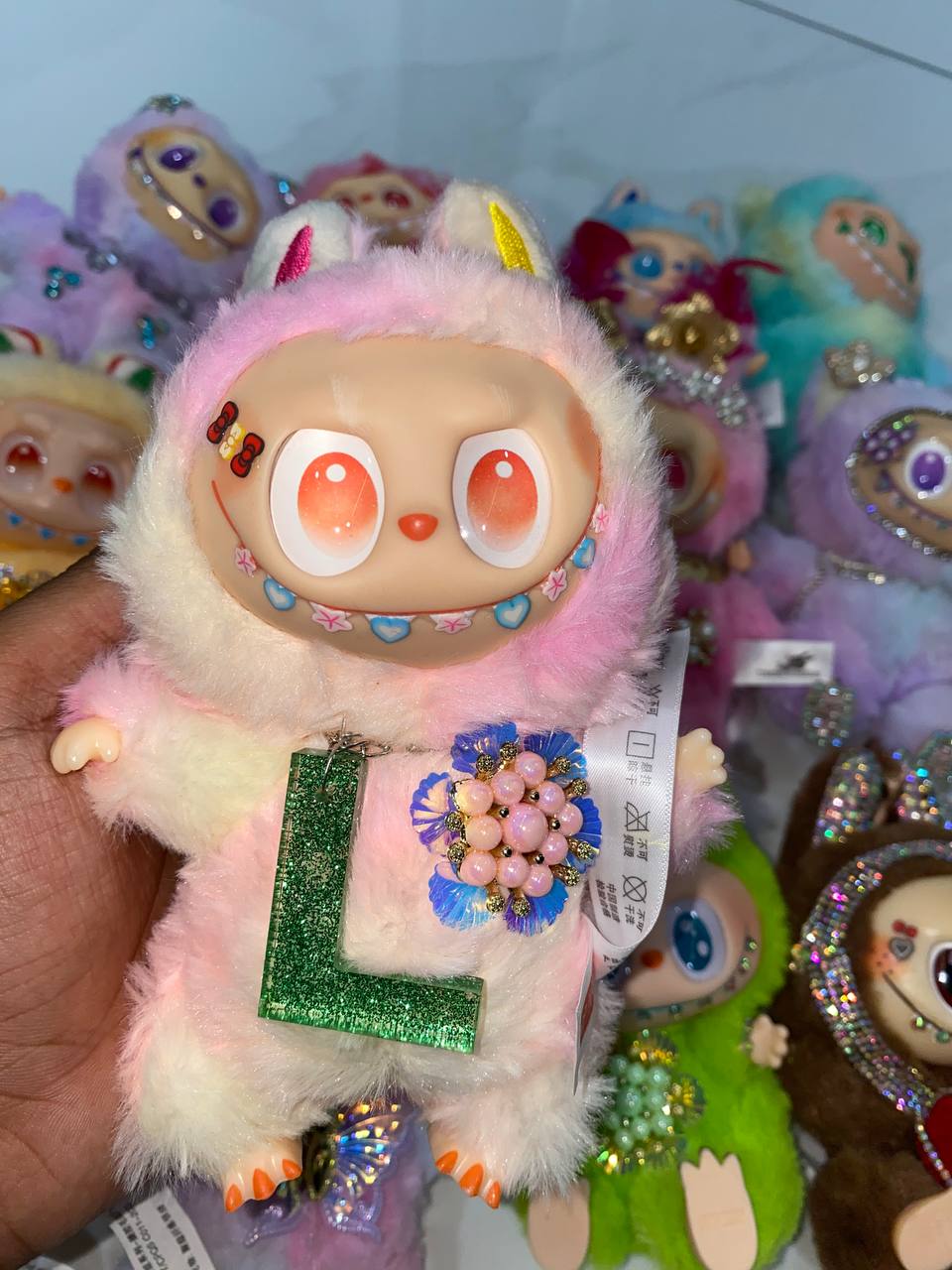 Custom Hand-Painted Labubu Plush Toy | Kawaii Monster Collectible with Rhinestones & Embellishments | Limited Edition Designer Art Toy