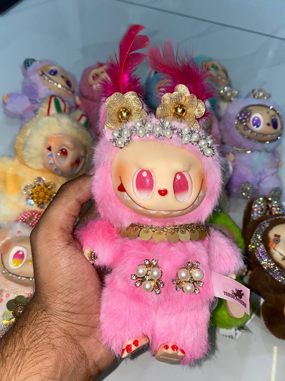 Custom Hand-Painted Labubu Plush Toy | Kawaii Monster Collectible with Rhinestones & Embellishments | Limited Edition Designer Art Toy