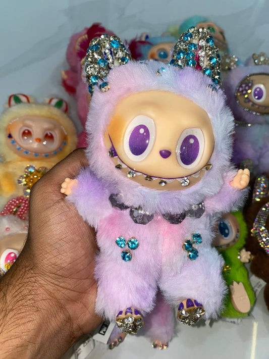 Custom Hand-Painted Labubu Plush Toy | Kawaii Monster Collectible with Rhinestones & Embellishments | Limited Edition Designer Art Toy