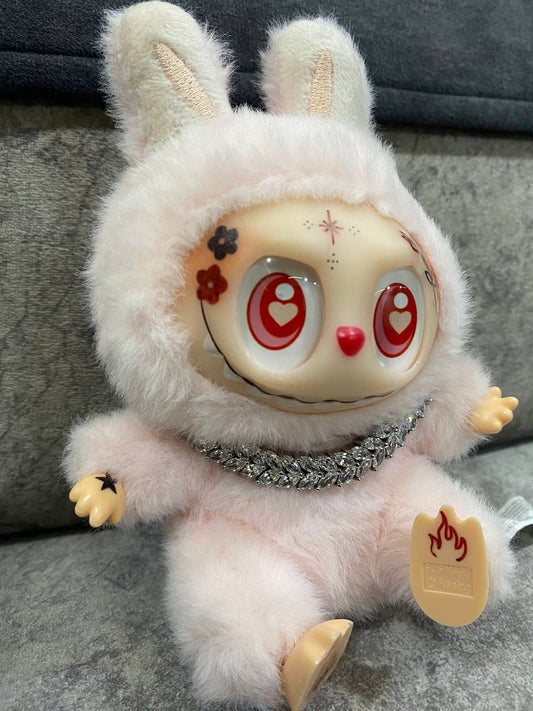 Labubu Collectible Plush Doll – Cute Furry Bunny Plush Art Doll – Designer Collectible Toy with Unique Face Art, Bling Necklace, and Adorable Details (Limited Addition)