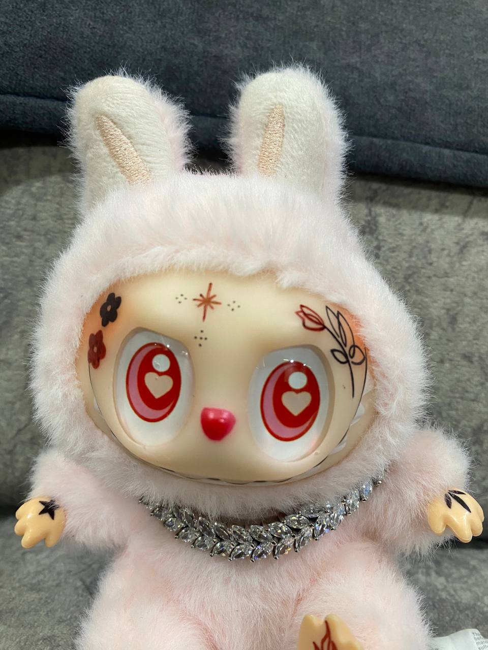 Labubu Collectible Plush Doll – Cute Furry Bunny Plush Art Doll – Designer Collectible Toy with Unique Face Art, Bling Necklace, and Adorable Details (Limited Addition)