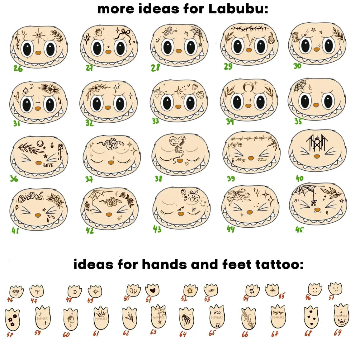 Custom Labubu Figure with Tattoo Details, Collectible Designer Kawaii Fantasy Toy (Authentic PopMart)