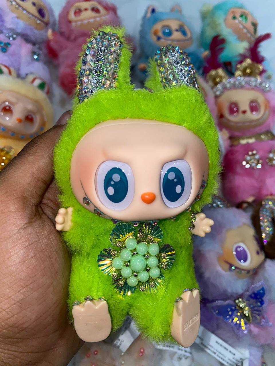 Custom Hand-Painted Labubu Plush Toy | Kawaii Monster Collectible with Rhinestones & Embellishments | Limited Edition Designer Art Toy