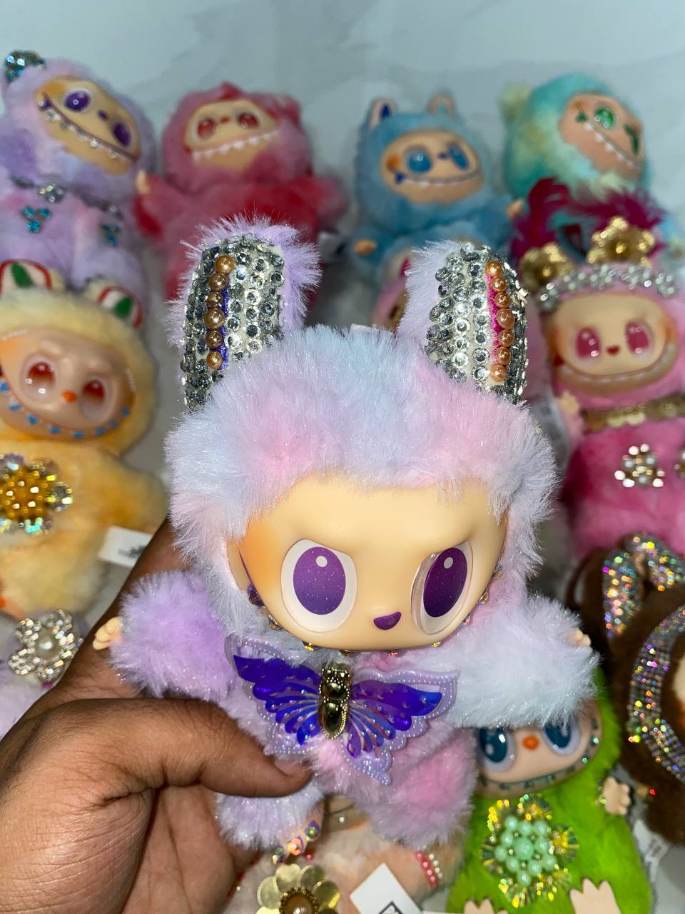 Custom Hand-Painted Labubu Plush Toy | Kawaii Monster Collectible with Rhinestones & Embellishments | Limited Edition Designer Art Toy