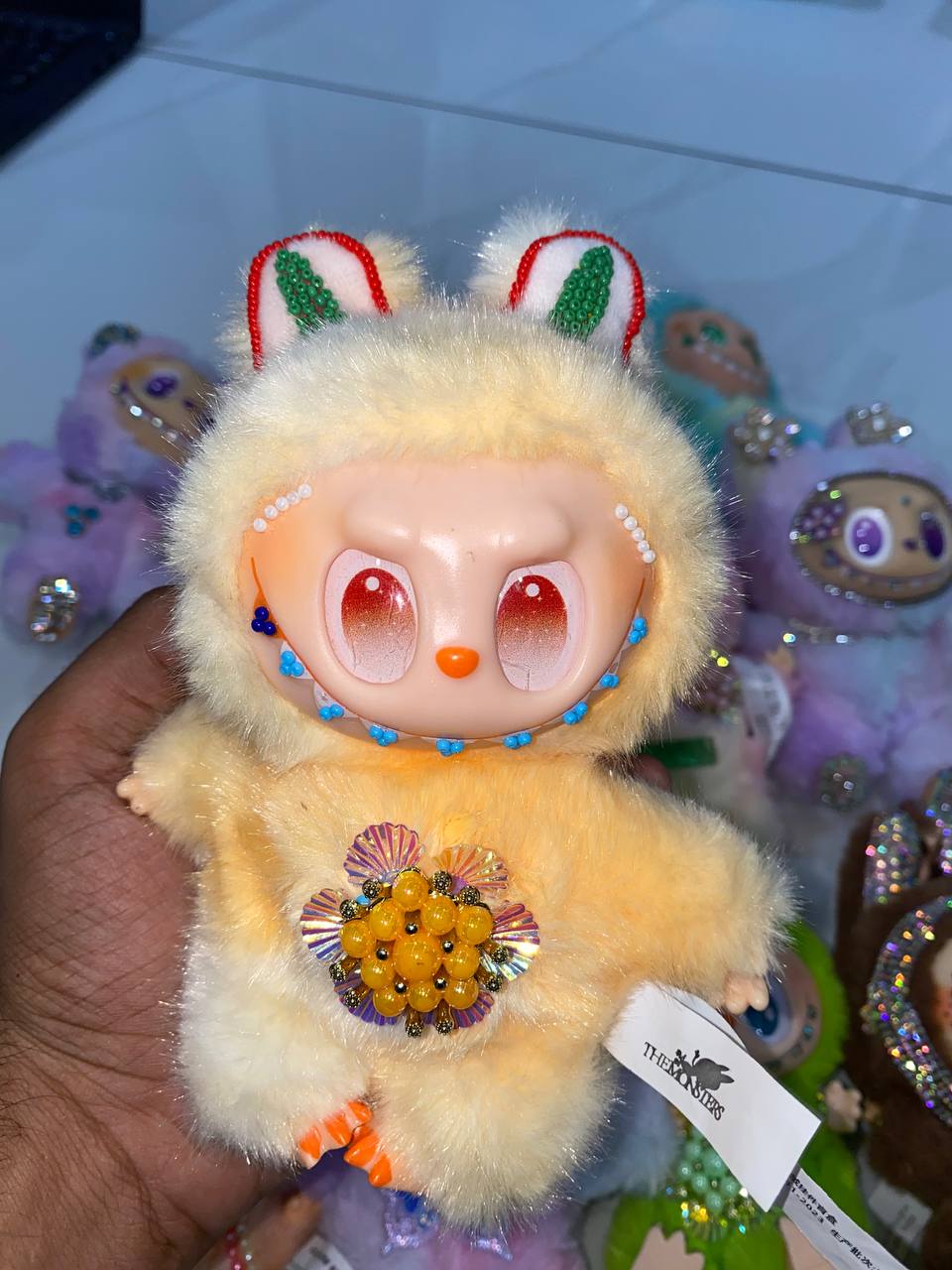 Custom Hand-Painted Labubu Plush Toy | Kawaii Monster Collectible with Rhinestones & Embellishments | Limited Edition Designer Art Toy