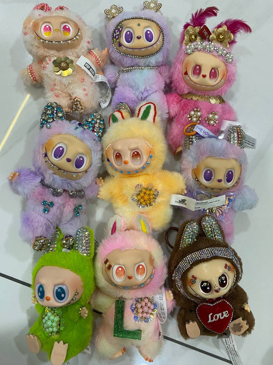 Custom Hand-Painted Labubu Plush Toy | Kawaii Monster Collectible with Rhinestones & Embellishments | Limited Edition Designer Art Toy
