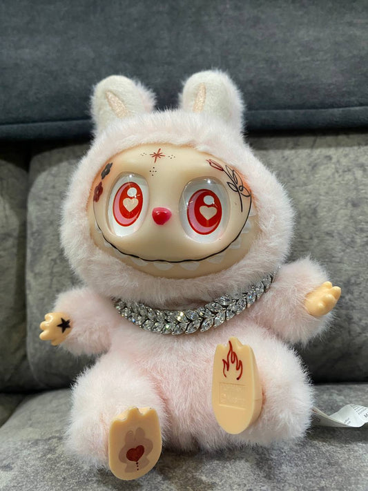 Labubu Collectible Plush Doll – Cute Furry Bunny Plush Art Doll – Designer Collectible Toy with Unique Face Art, Bling Necklace, and Adorable Details (Limited Addition)