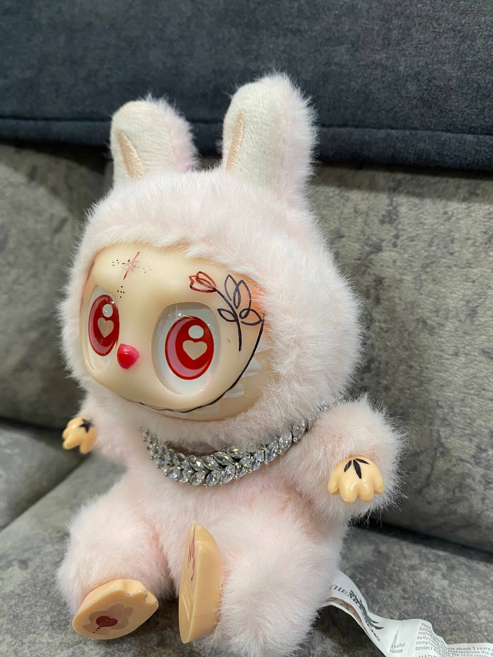 Labubu Collectible Plush Doll – Cute Furry Bunny Plush Art Doll – Designer Collectible Toy with Unique Face Art, Bling Necklace, and Adorable Details (Limited Addition)
