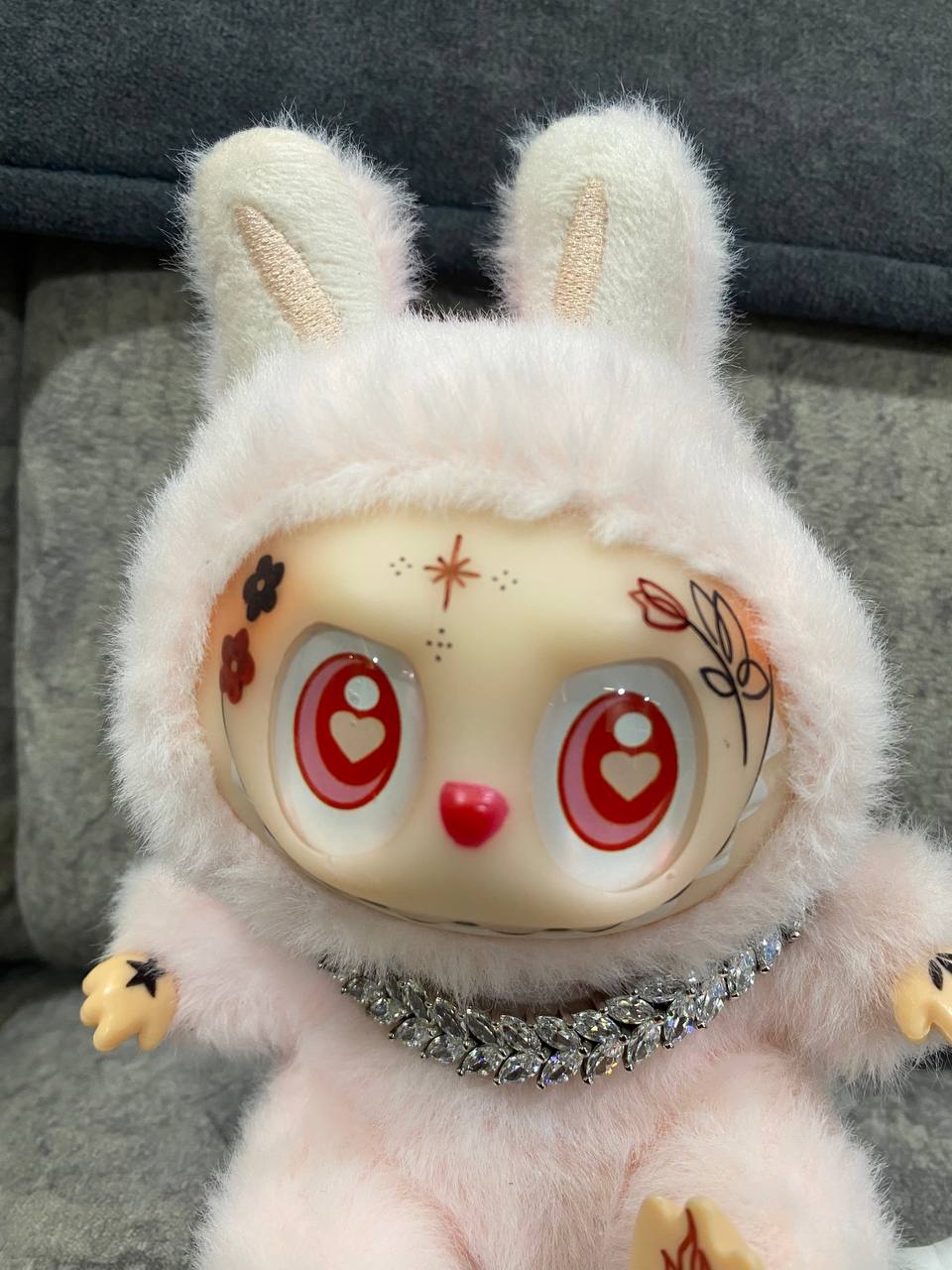 Labubu Collectible Plush Doll – Cute Furry Bunny Plush Art Doll – Designer Collectible Toy with Unique Face Art, Bling Necklace, and Adorable Details (Limited Addition)